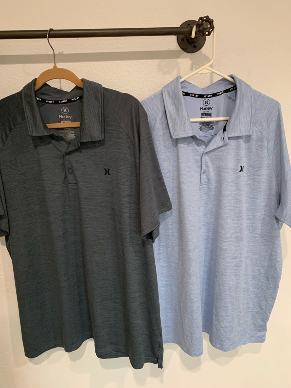 Set/2 Hurley Men’s Polo Shirts, Charcoal, Sky Blue, Ultra Soft Performance Polo